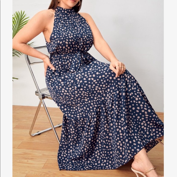 Dresses & Skirts - Boho Plus Size Print Halter Maxi Dress Blue